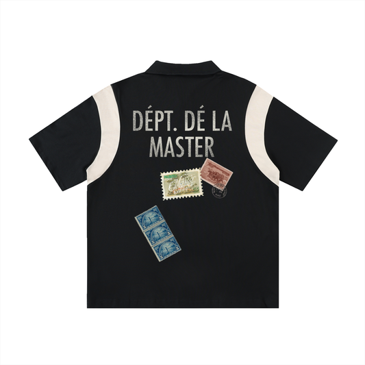 Dépt. Dé la Master Contrast Panel Cotton Polo Shirt - Black/Beige Camel