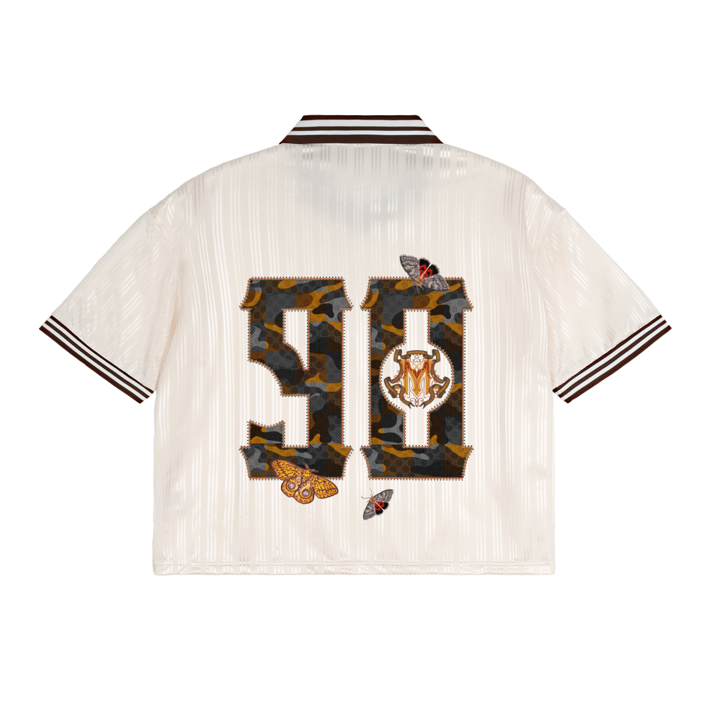 90s Est. Contrast Stripes Polo Collar T-Shirt - Apricot