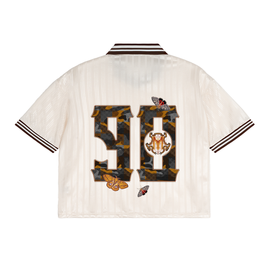 90s Est. Contrast Stripes Polo Collar T-Shirt - Apricot