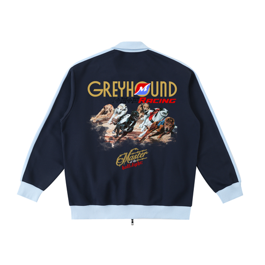 Greyhound Racing Team Contrast Trim Stand Collar Jacket -Navy & Sky Blue