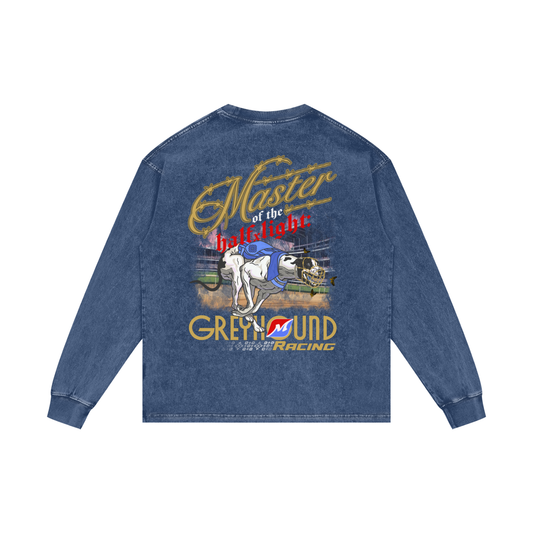 Greyhound Racing Team Acid Wash Oversize Long Sleeve T-Shirt - Dark Blue