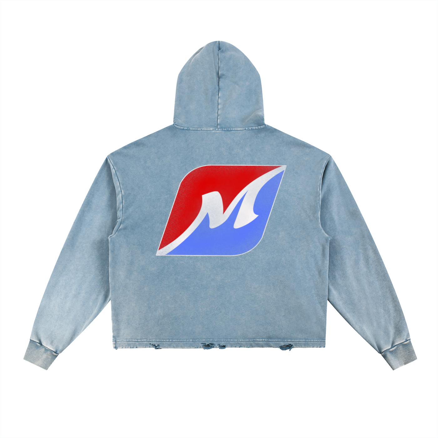 Greyhound Racing Team Vintage Washed Frayed-Hem Hoodie - Denim Blue