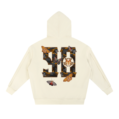 90s Est. Contrast Tape Raw Edge Double Layered Hoodie - Apricot