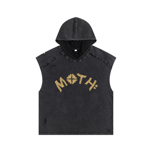 Taped it Snow Washed Boxy Hooded Tank Top - Black