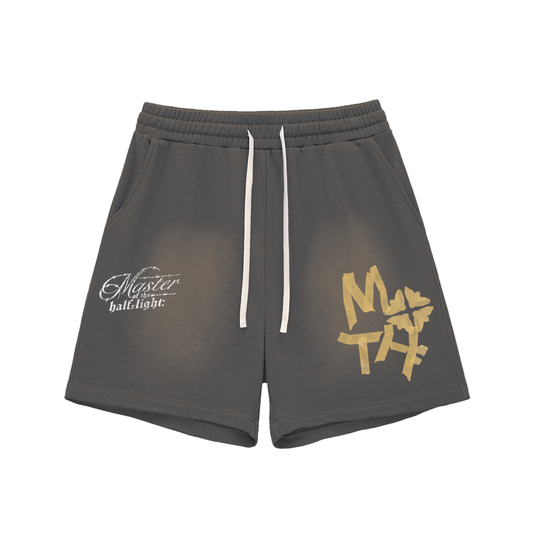 Taped it Sun Fade Raw Edge Cotton Shorts - Grey