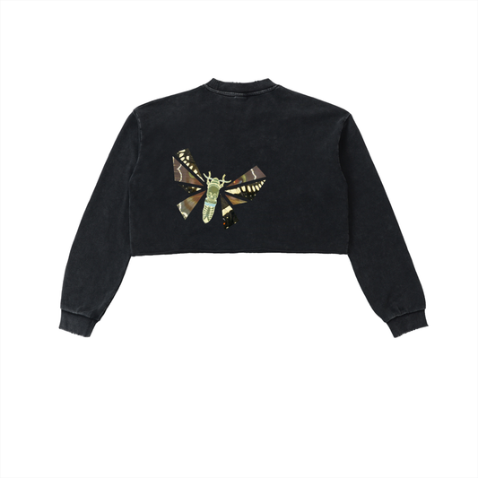 MOTH: Pieces Snow Washed Raw Edge Cropped Sweatshirt - Black