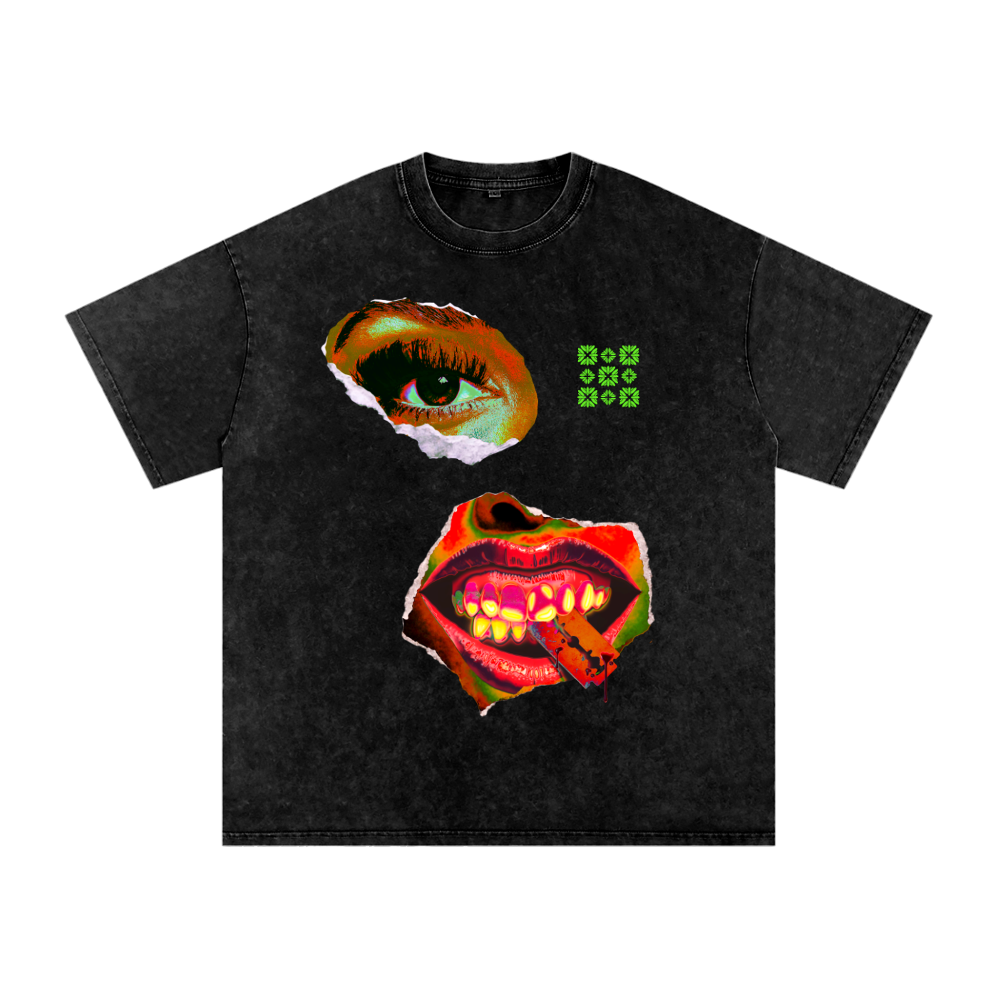 Bite it Acid Wash Oversize T-Shirt - Black