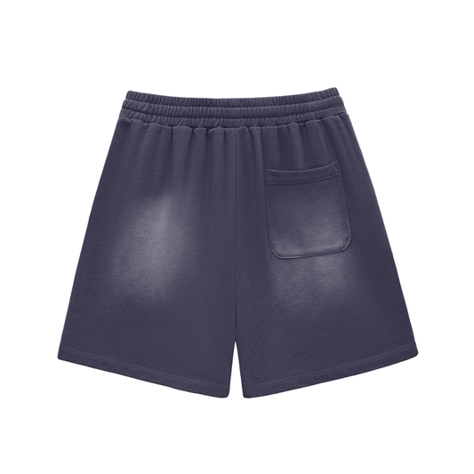 Sun Fade Raw Edge Cotton Shorts - Navy