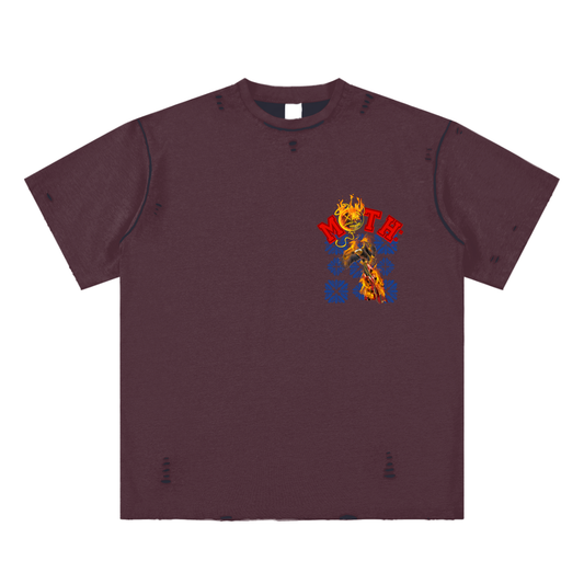 W.A.R Hand-frayed Reversible T-shirt - Wine Red w/ Dark Blue