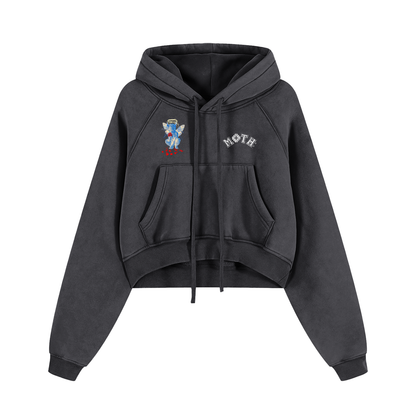 Matrix Snow Washed Cropped Hoodie - Black