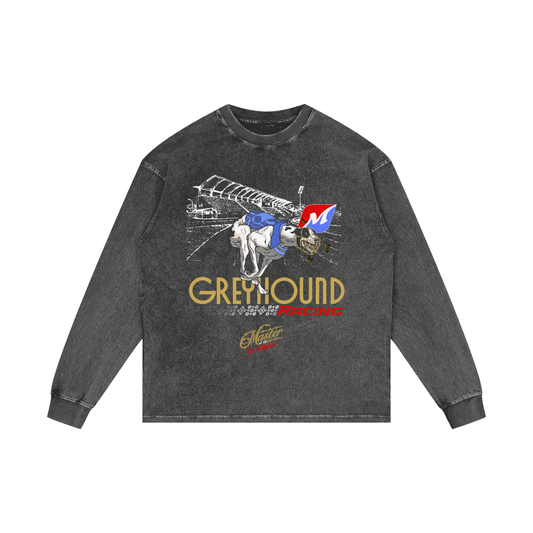 Greyhound Racing Team Acid Wash Oversize Long Sleeve T-Shirt - Pirate Grey