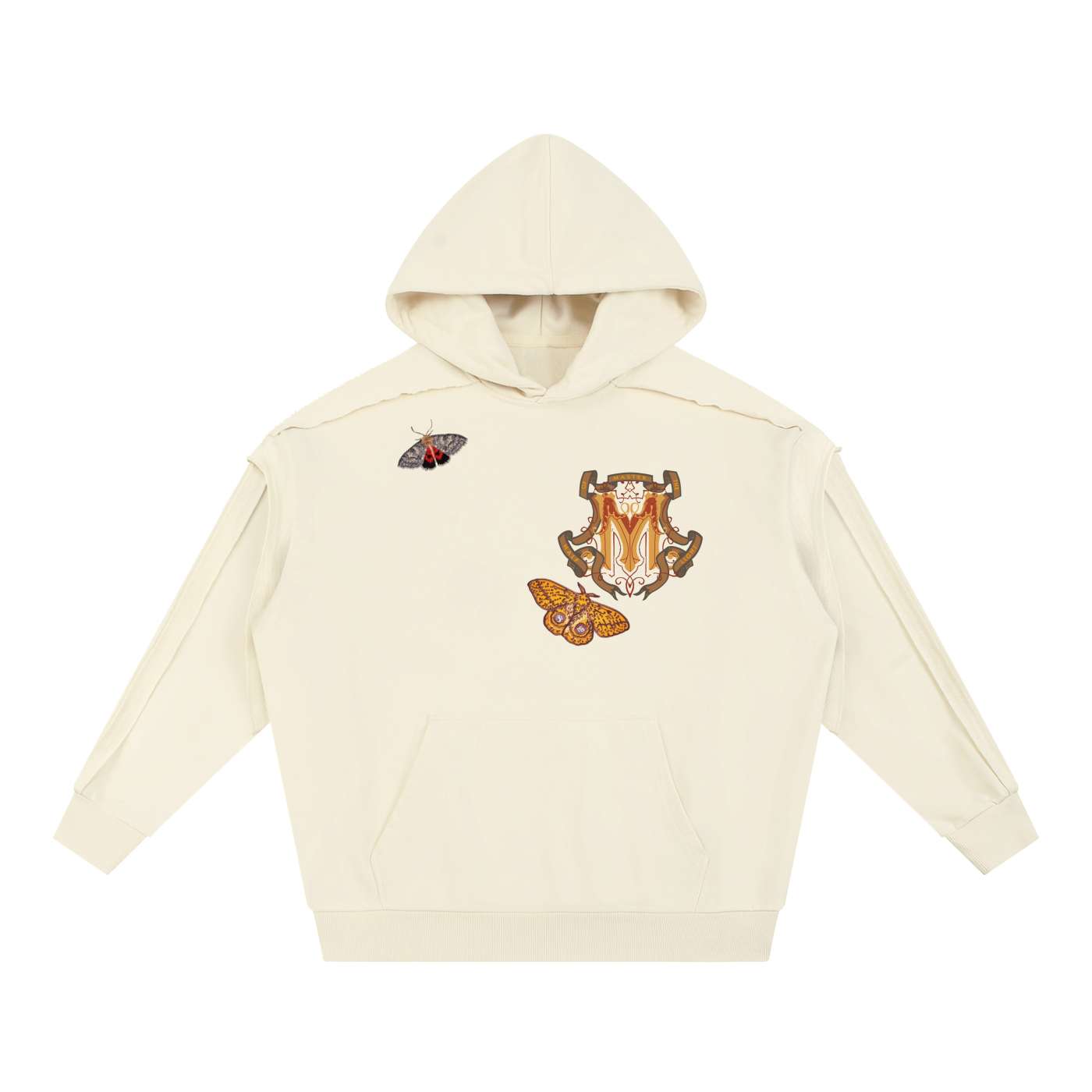 90s Est. Contrast Tape Raw Edge Double Layered Hoodie - Apricot