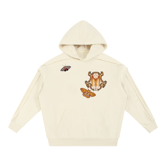 90s Est. Contrast Tape Raw Edge Double Layered Hoodie - Apricot