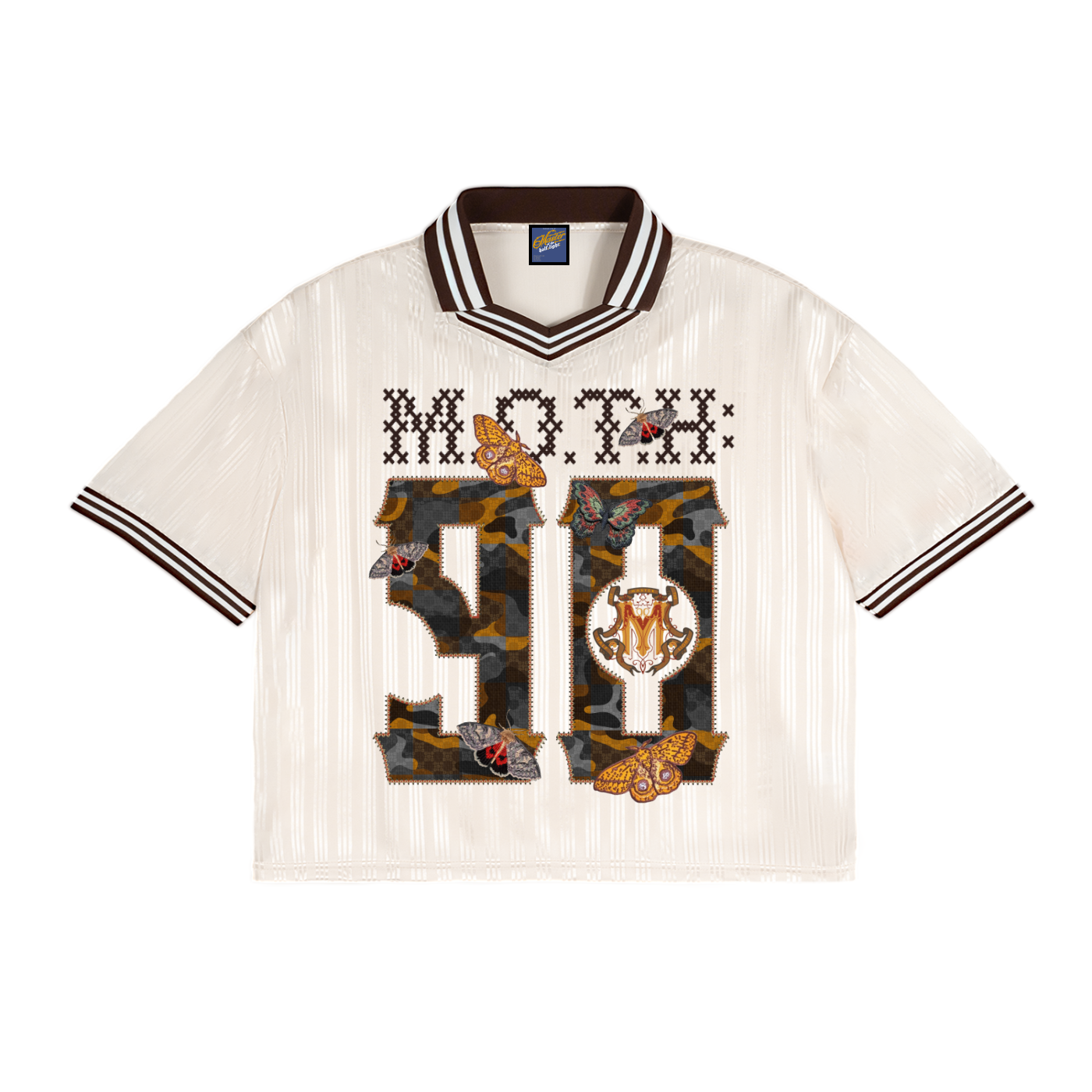 90s Est. Contrast Stripes Polo Collar T-Shirt - Apricot