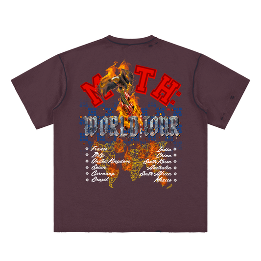 W.A.R Hand-frayed Reversible T-shirt - Wine Red w/ Dark Blue