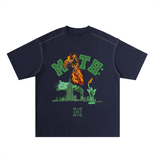 W.A.R. N.Y  Oversized Contrast-Stitched Cotton Tee - Navy
