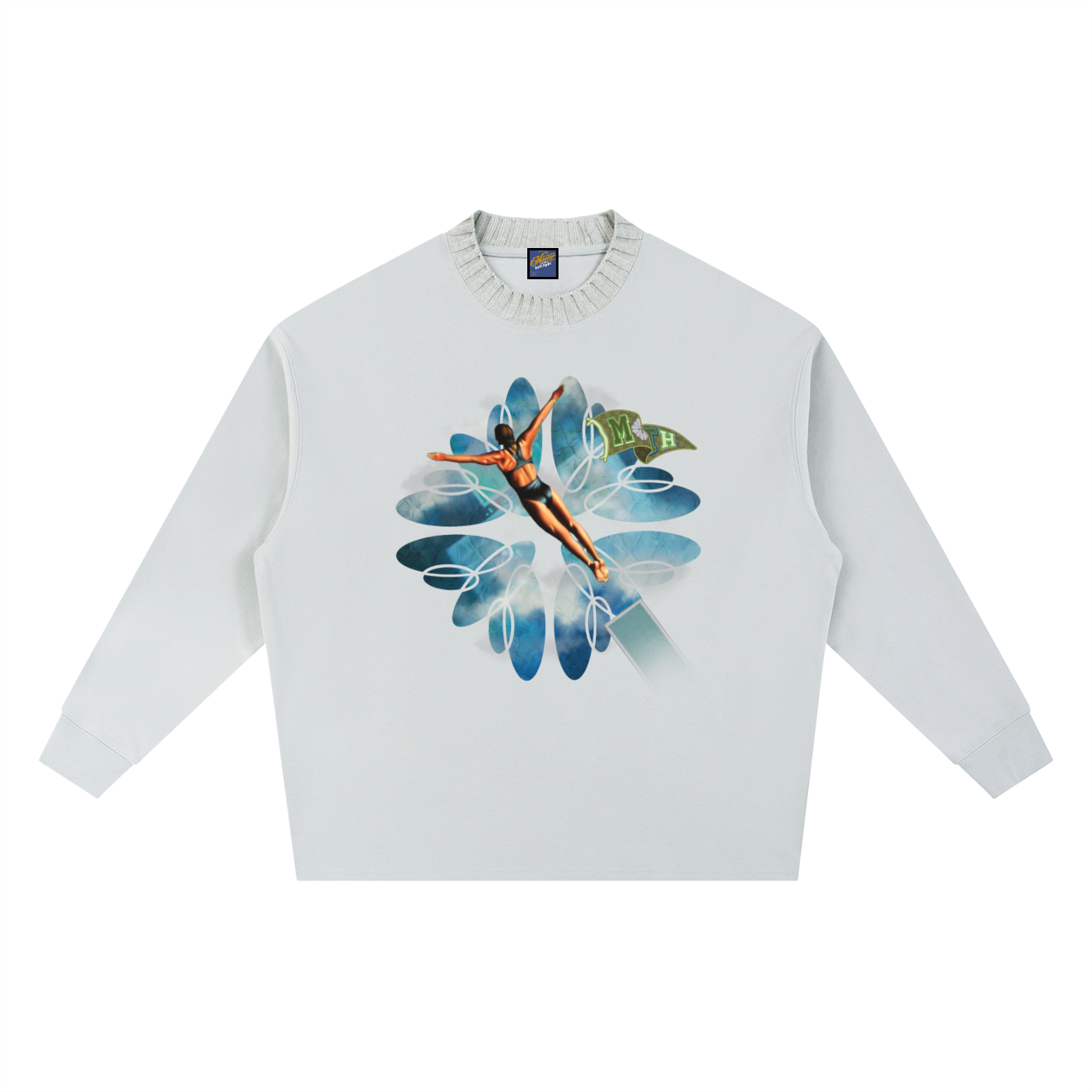 Dive in Paradise Knitted Round Neck Oversize Sweatshirt - Light Grey