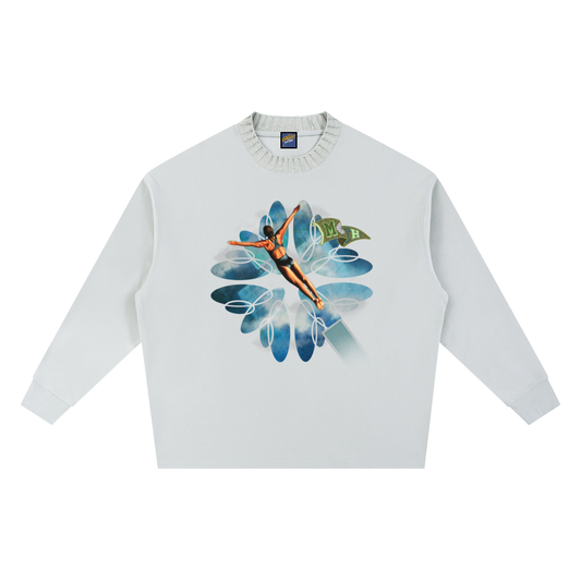 Dive in Paradise Knitted Round Neck Oversize Sweatshirt - Light Grey