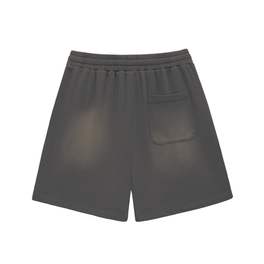 Taped it Sun Fade Raw Edge Cotton Shorts - Grey