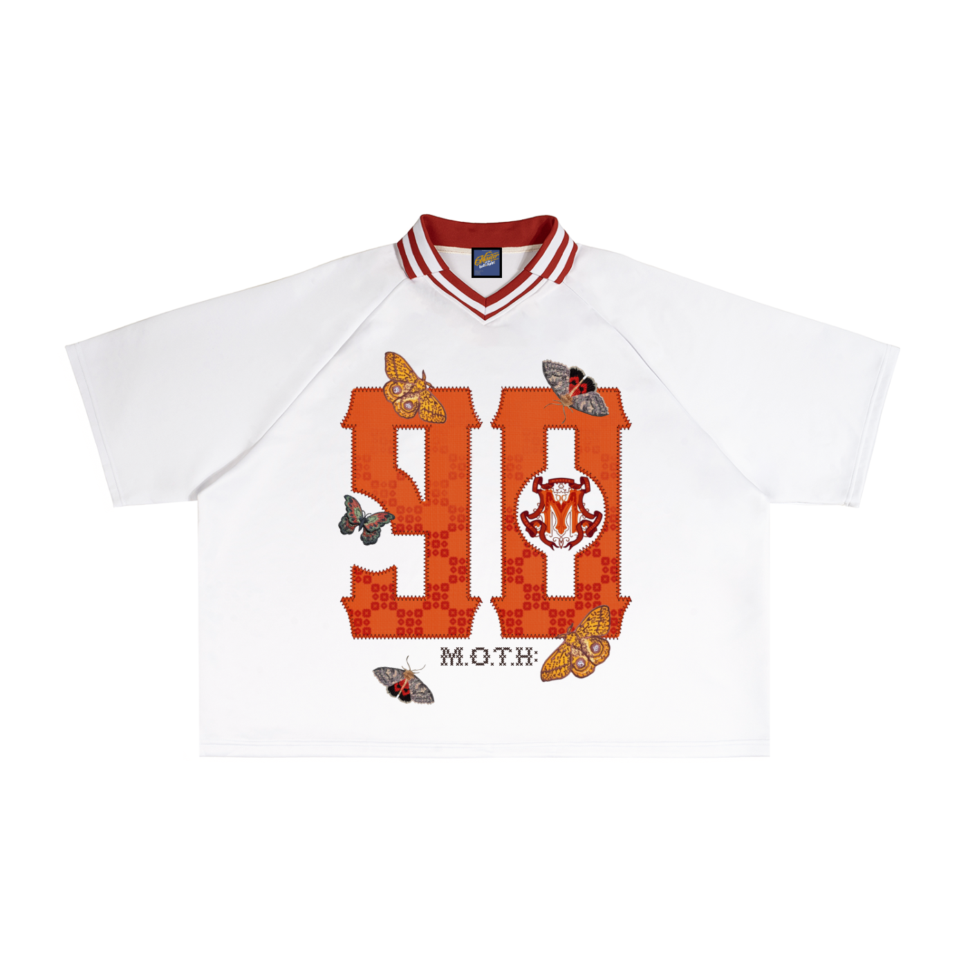 90s Est. Contrast Lapel Collar Boxy T-Shirt - White