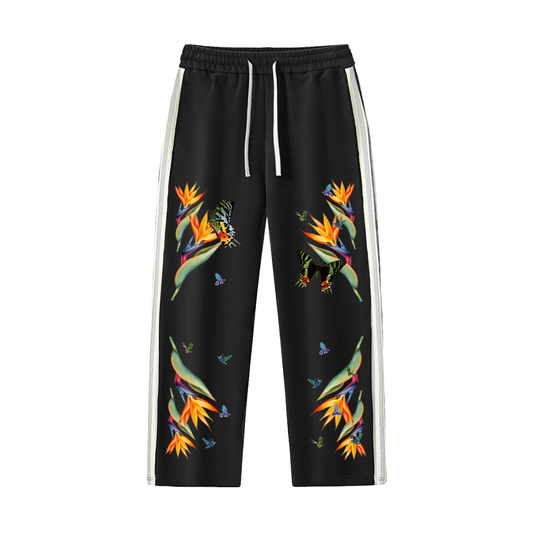 Die in Paradise Contrast Side-Stripe Straight-Leg  Pants - Black