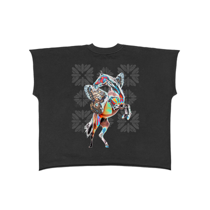 Chrome Horse Raw Edge Boxy Non-Shrink T-Shirt - Black