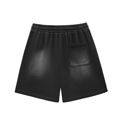 Greyhound Racing Team Sun Fade Raw Edge Cotton Shorts - Black