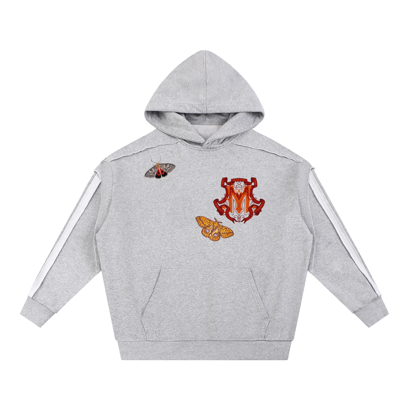 90s Est. Contrast Tape Raw Edge Double Layered Hoodie - Grey