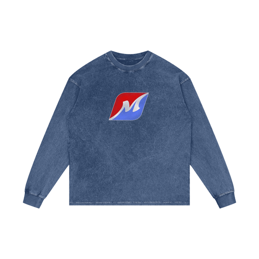 Greyhound Racing Team Acid Wash Oversize Long Sleeve T-Shirt - Dark Blue