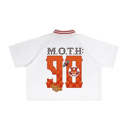 90s Est. Contrast Lapel Collar Boxy T-Shirt - White