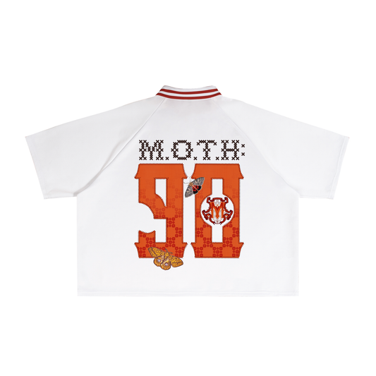 90s Est. Contrast Lapel Collar Boxy T-Shirt - White