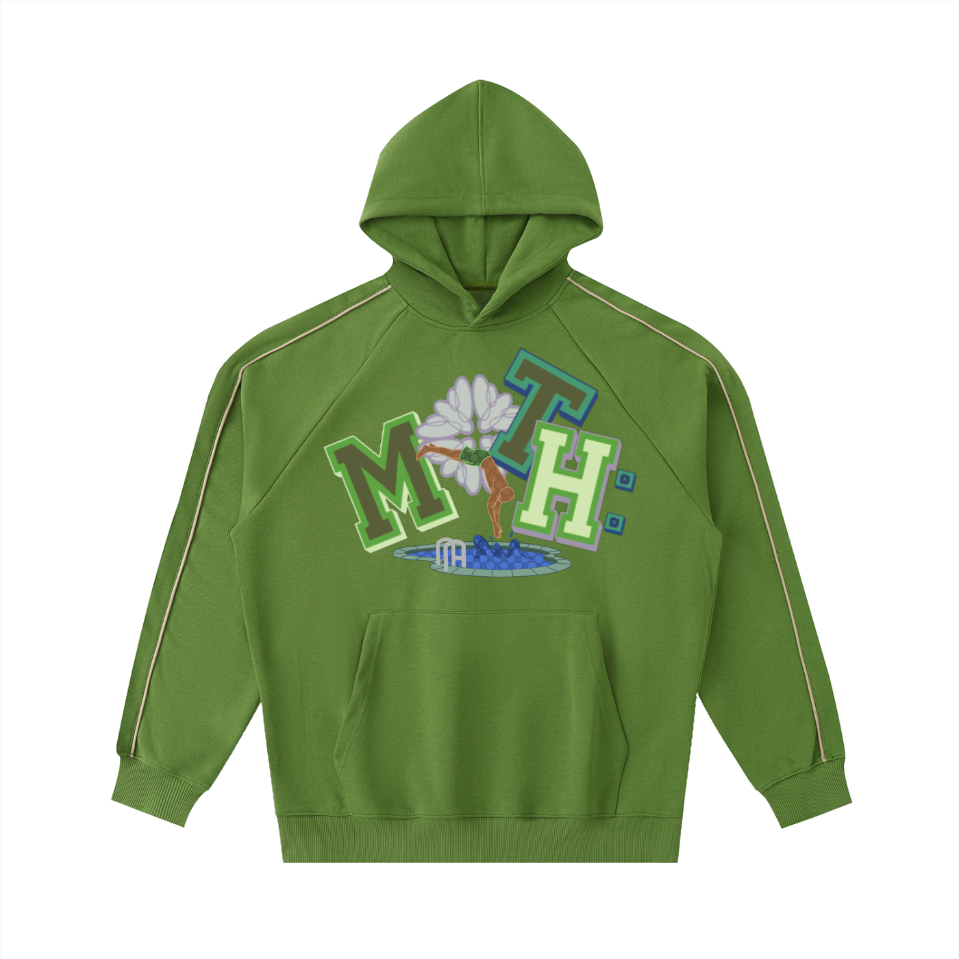 Dive in to M.OT.H Contrast Piping Raglan Hoodie - Avocado Green