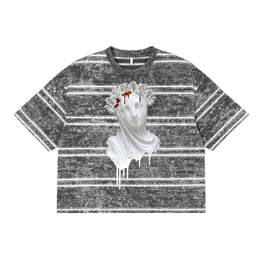 Spilled Snow Washed Stripe Boxy T-shirt - Grey
