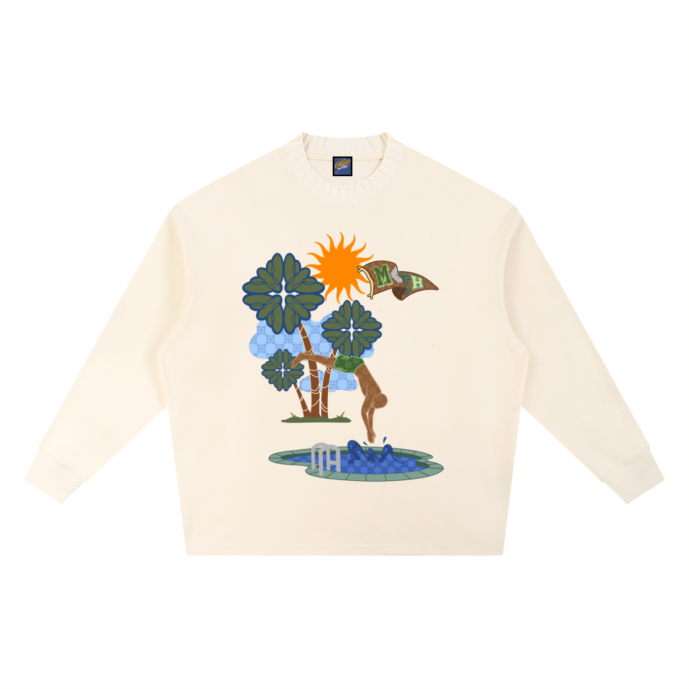 Dive in Paradise Knitted Round Neck Oversize Sweatshirt - Apricot