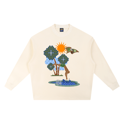 Dive in Paradise Knitted Round Neck Oversize Sweatshirt - Apricot