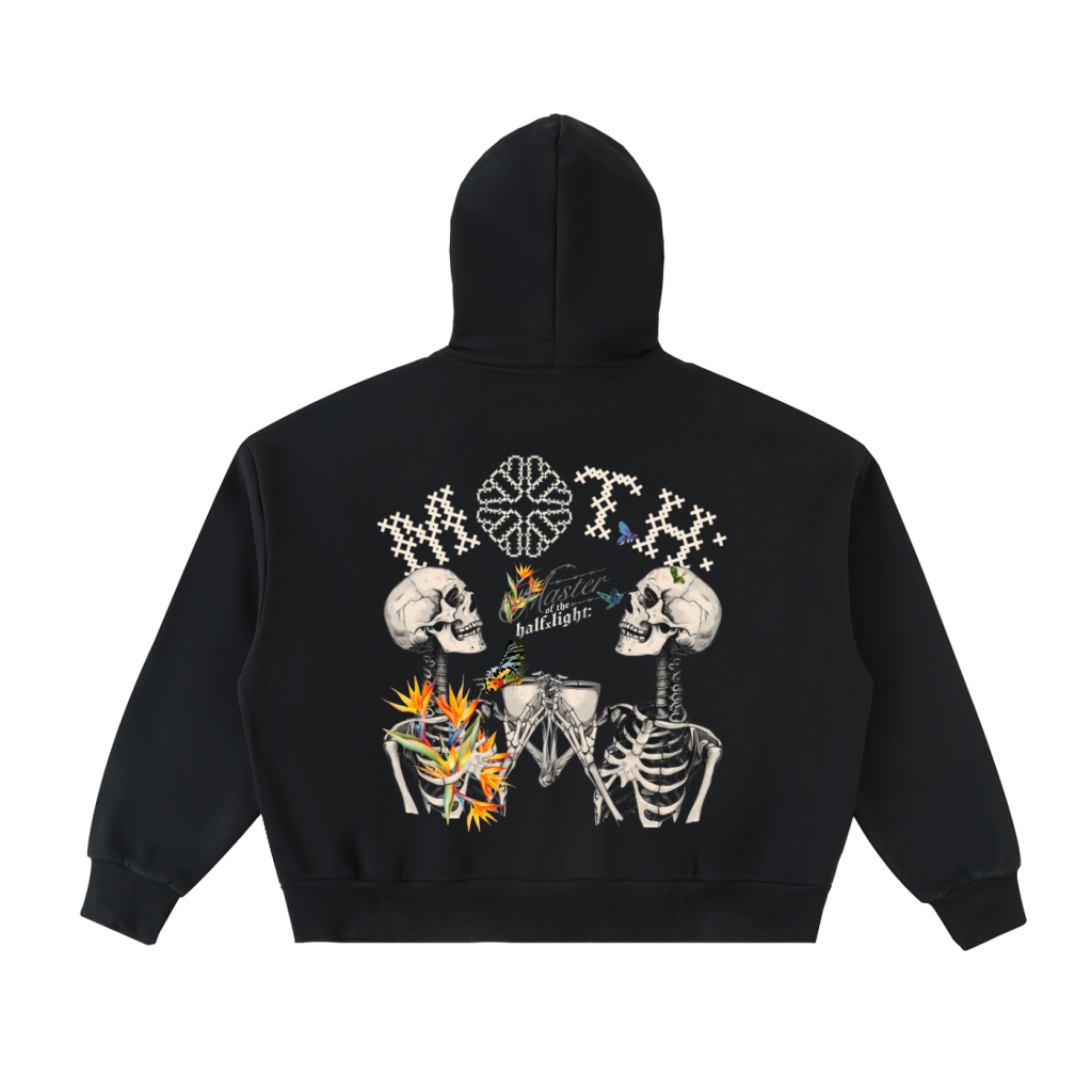 Die in Paradise Fleeced Full-Zip Boxy Hoodie - Black