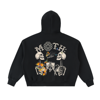 Die in Paradise Fleeced Full-Zip Boxy Hoodie - Black