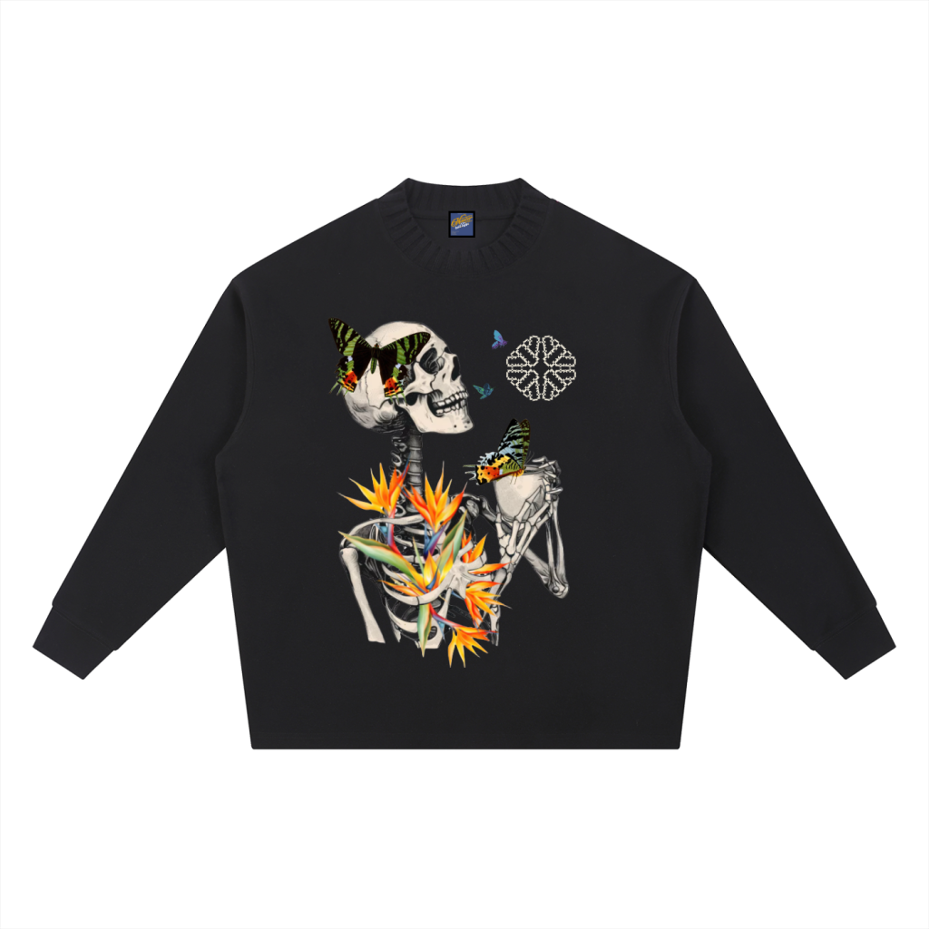 Die in Paradise Knitted Round Neck Oversize Sweatshirt - Black