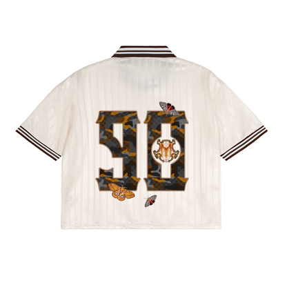 90s Est. Contrast Stripes Polo Collar T-Shirt - Apricot