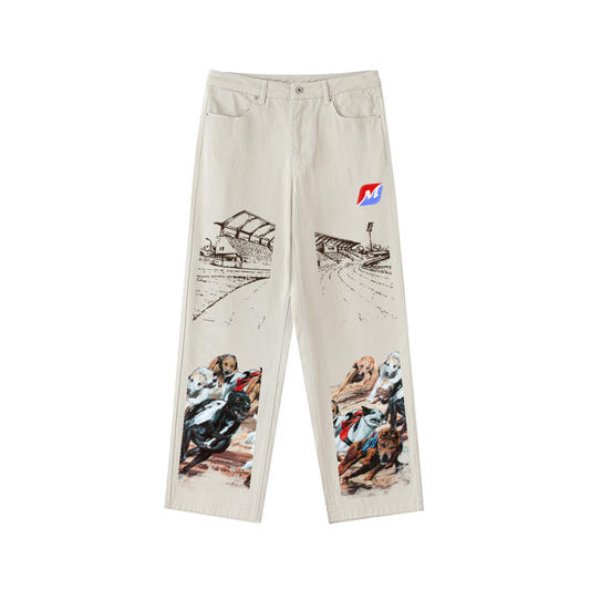 Greyhound Racing Team Heavyweight Cotton Straight-Leg Pants - Pale Khaki