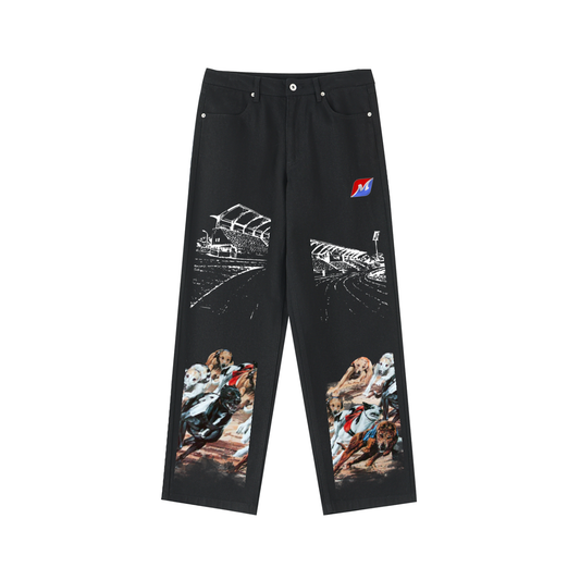 Greyhound Racing Team Heavyweight Cotton Straight-Leg Pants - Black