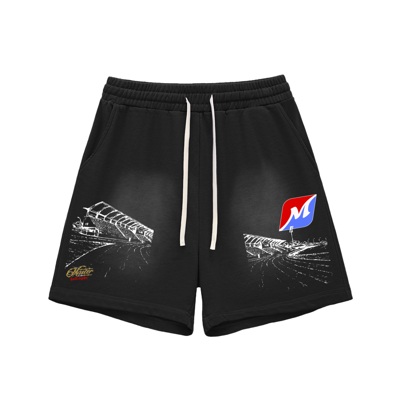 Greyhound Racing Team Sun Fade Raw Edge Cotton Shorts - Black