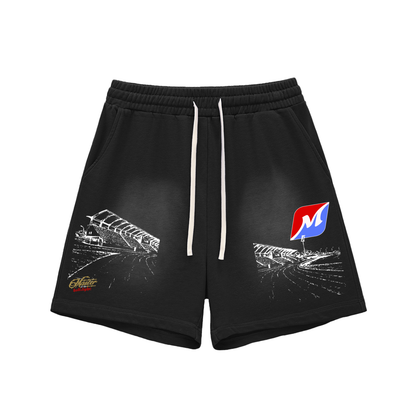 Greyhound Racing Team Sun Fade Raw Edge Cotton Shorts - Black