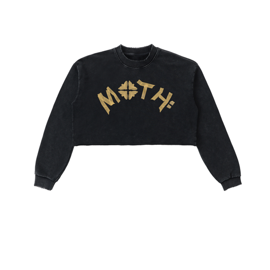 MOTH: Pieces Snow Washed Raw Edge Cropped Sweatshirt - Black