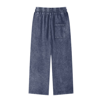 Acid Wash Straight Leg Pants - Blue