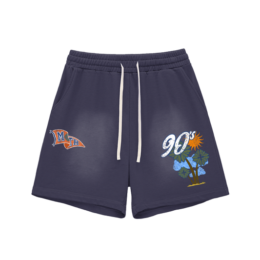 Sun Fade Raw Edge Cotton Shorts - Navy