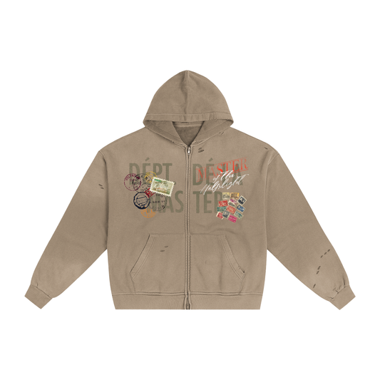 Dépt. Dé la Master  Hand-Frayed Zip Hoodie - Sand Apricot