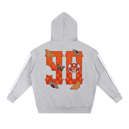 90s Est. Contrast Tape Raw Edge Double Layered Hoodie - Grey